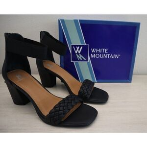 White Mountain W33077-001 Women Sz 11M Black PU Leather Backer Dress Sandals